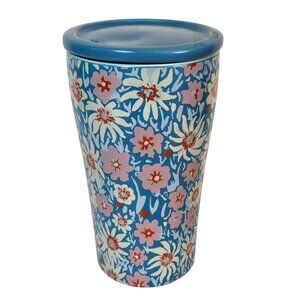 Opalhouse Blue Pink Floral Stoneware Tall Travel Tumbler Mug w Stoneware Lid